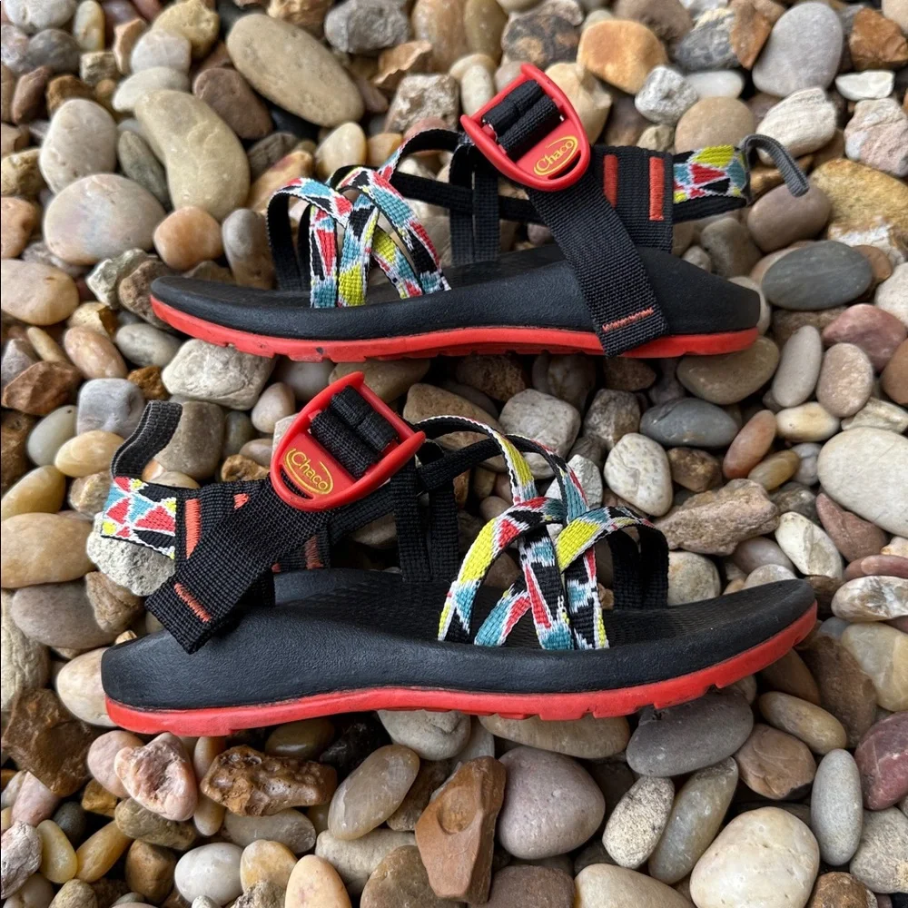 Chaco Colorful Strappy Sandals Kids Black Orange Youth Size 1